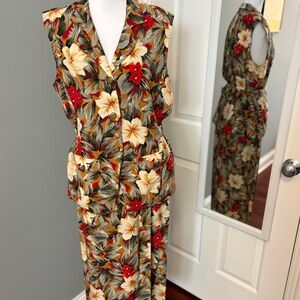 Vintage August Silk Tropical Floral Two-Piece Silk Skirt Set